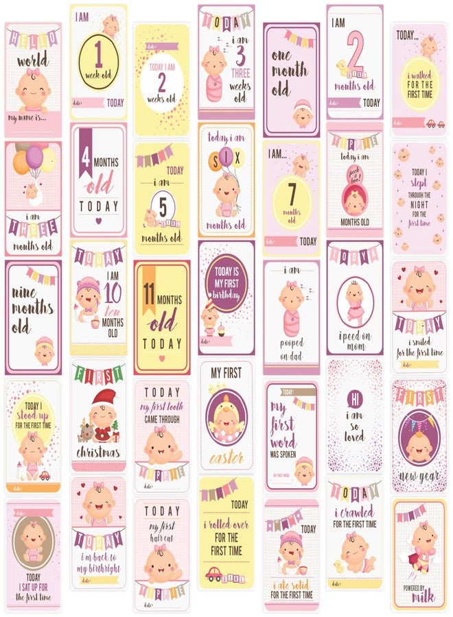Wobbox Baby Monthly Milestone Card, Record 0-12 Months (36 Pcs) (Baby Girl) - Image 1